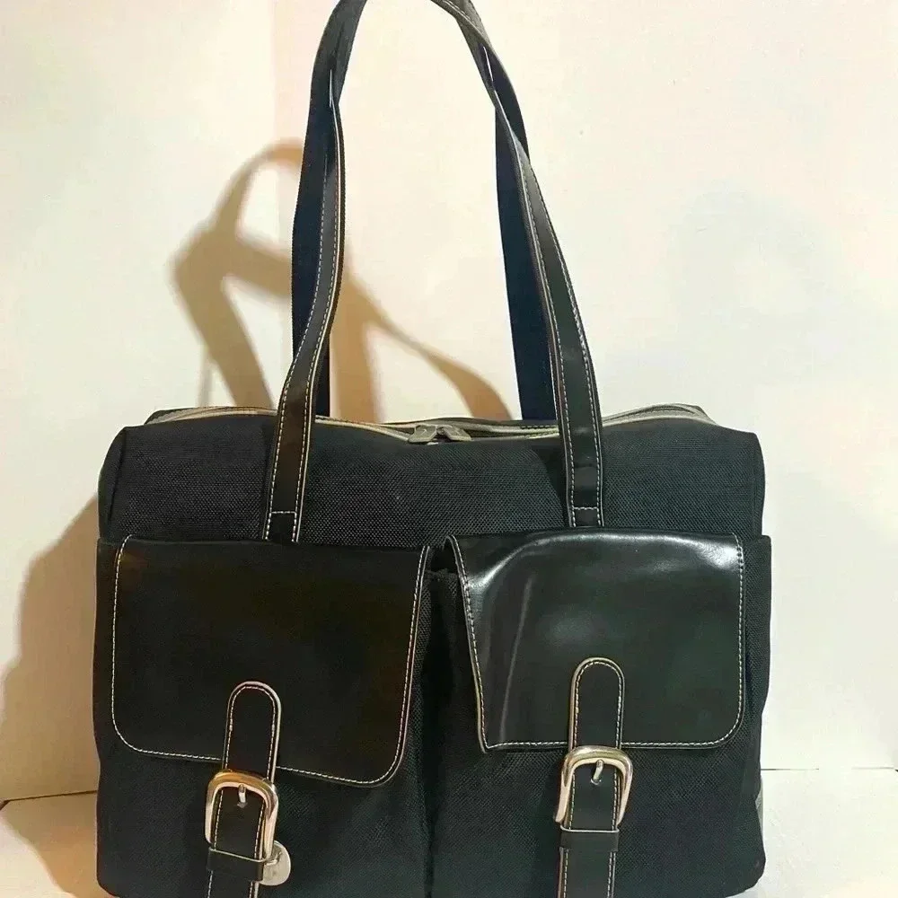 Jack Georges  unisex black canvas briefcase bag
